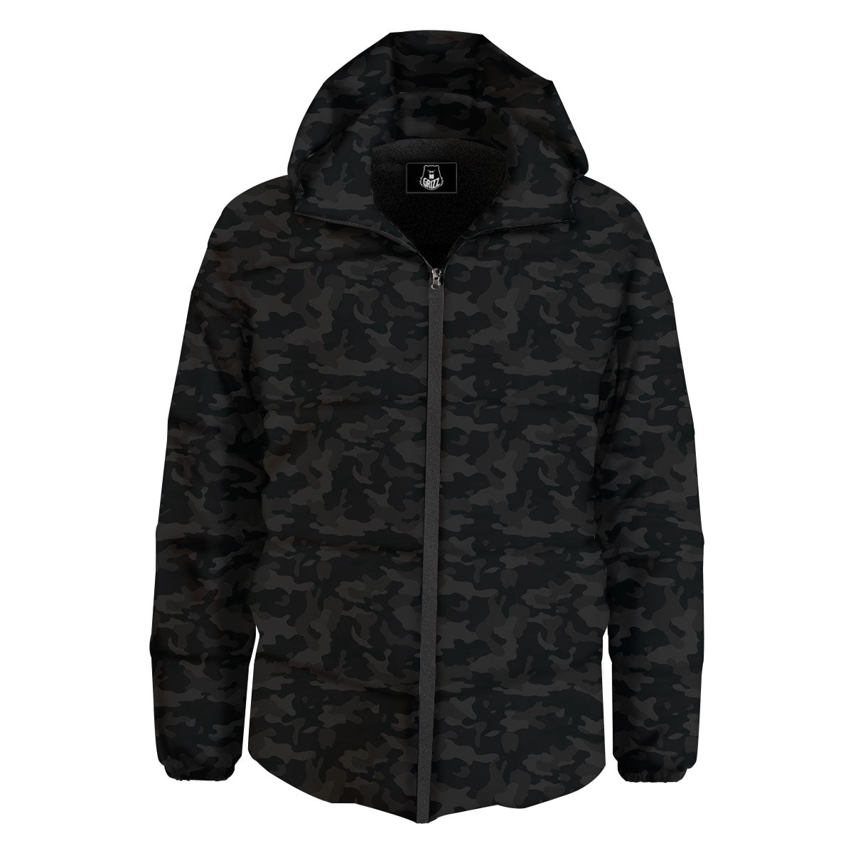 Camouflage Black Print Down Jacket-grizzshop