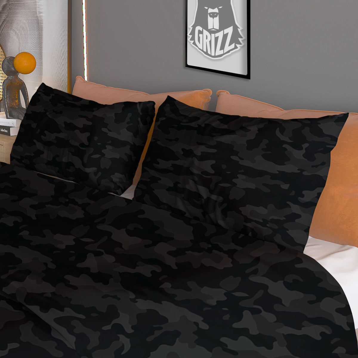 Camouflage Black Print Duvet Cover Bedding Set