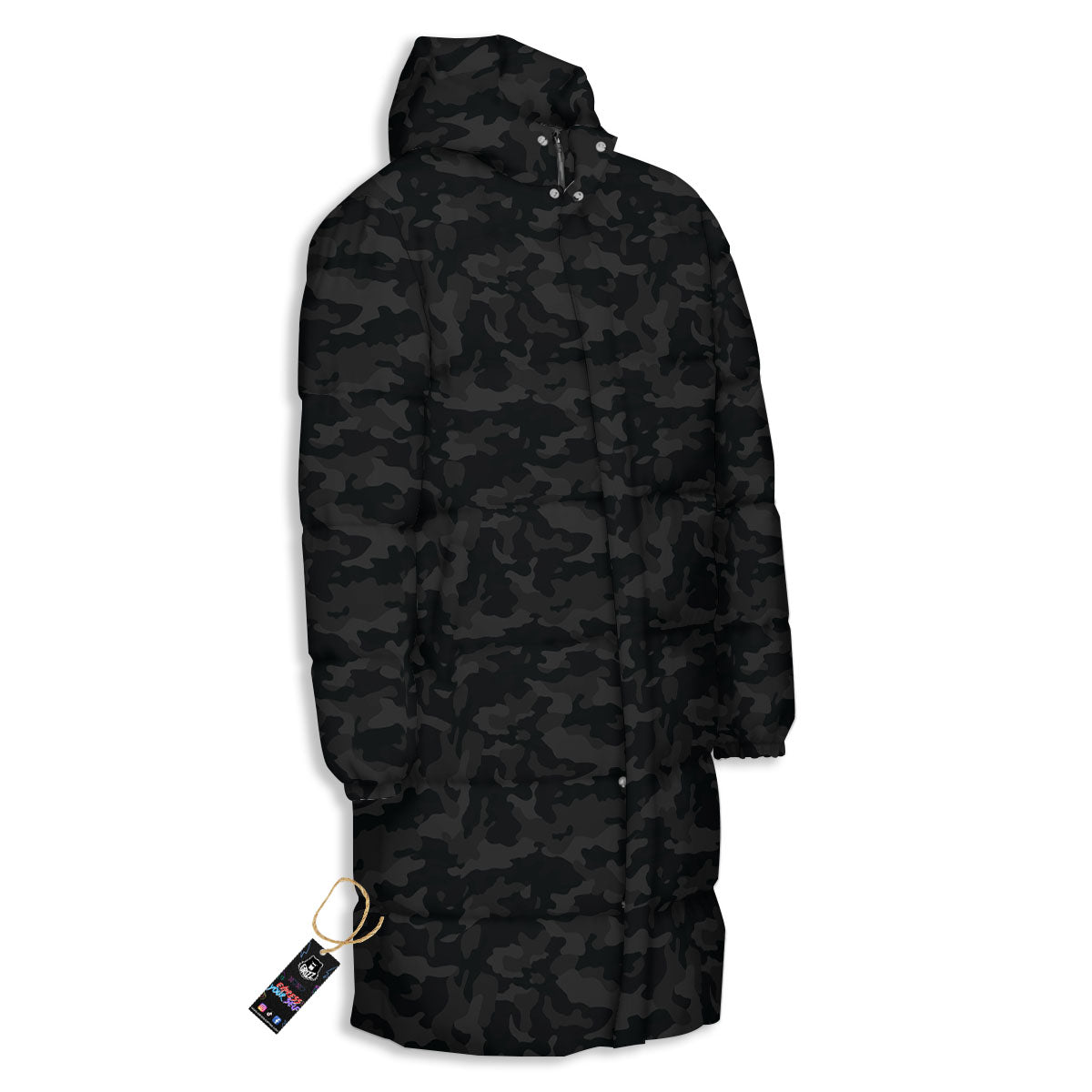 Camouflage Black Print Long Down Jacket-grizzshop