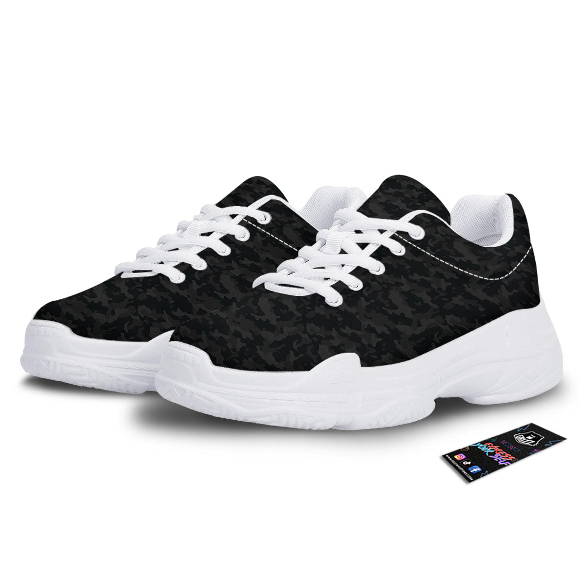 Camouflage Black Print White Chunky Shoes-grizzshop