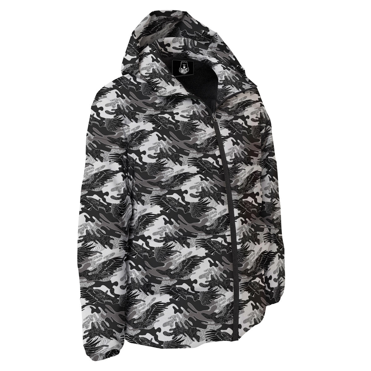 Camouflage Black Wings Print Pattern Down Jacket-grizzshop