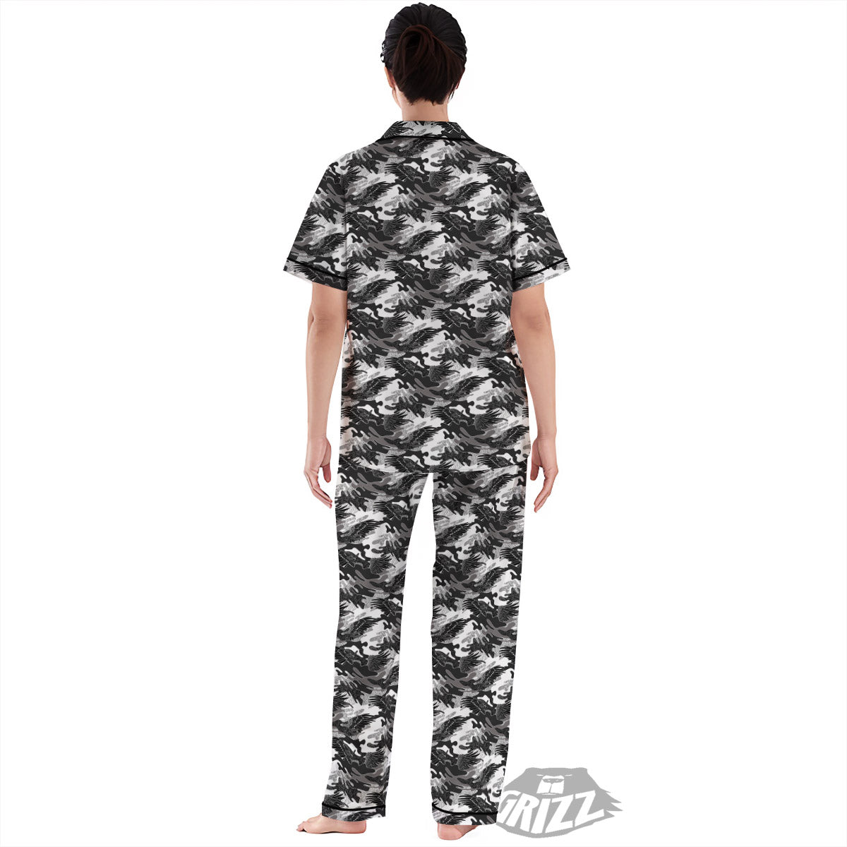 Camouflage Black Wings Print Pattern Women's Pajamas Set-grizzshop