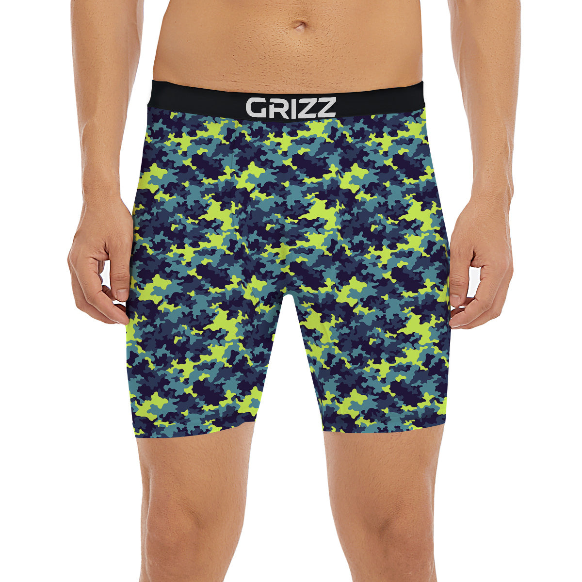 Camouflage Blue And Neon Green Print Pattern Boxer Briefs-grizzshop