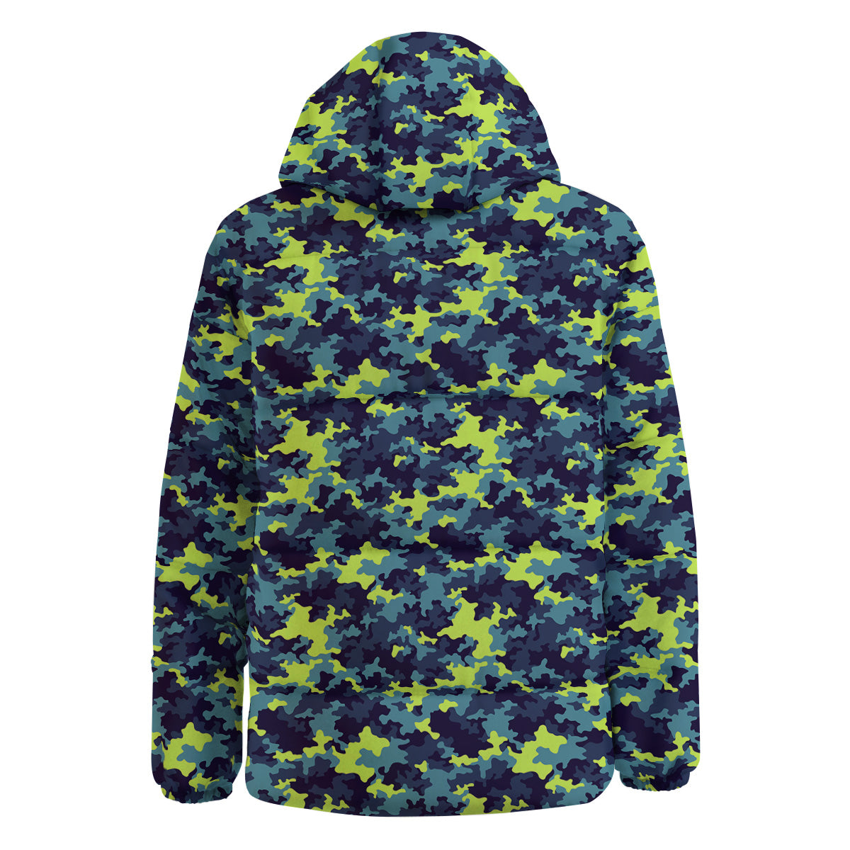 Camouflage Blue And Neon Green Print Pattern Down Jacket-grizzshop