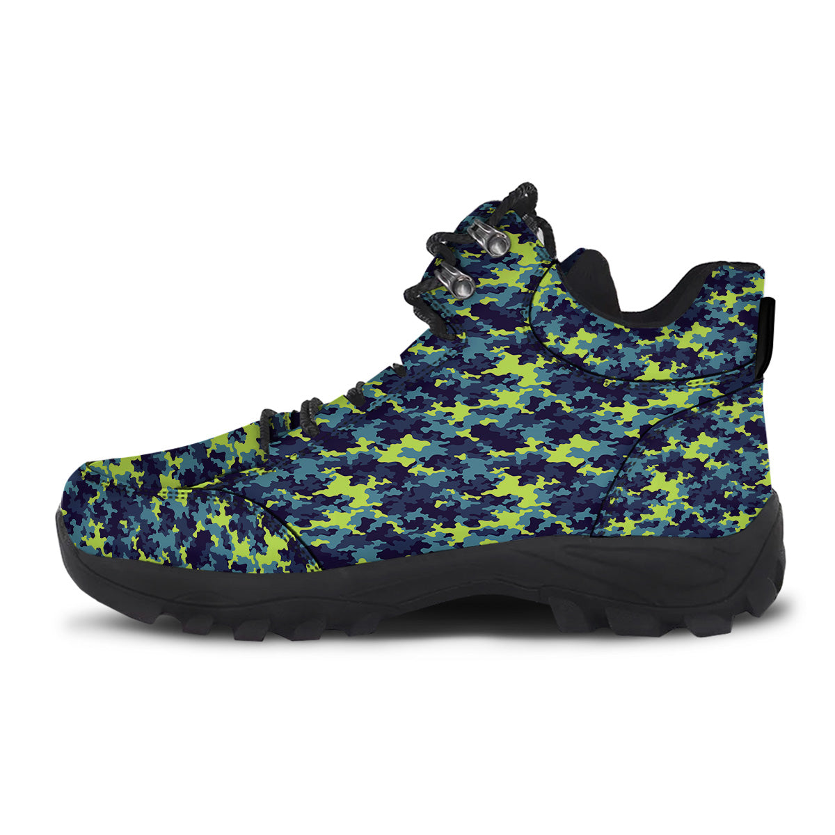 Camouflage Blue And Neon Green Print Pattern Hiking Shoes-grizzshop