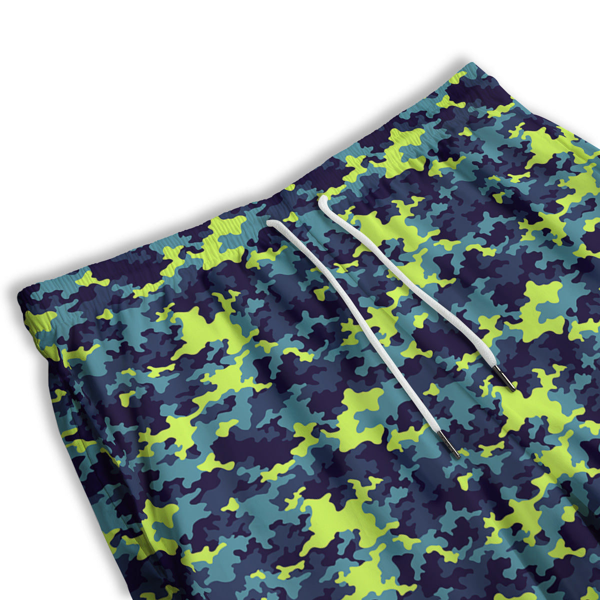 Camouflage Blue And Neon Green Print Pattern Men's Athletic Shorts