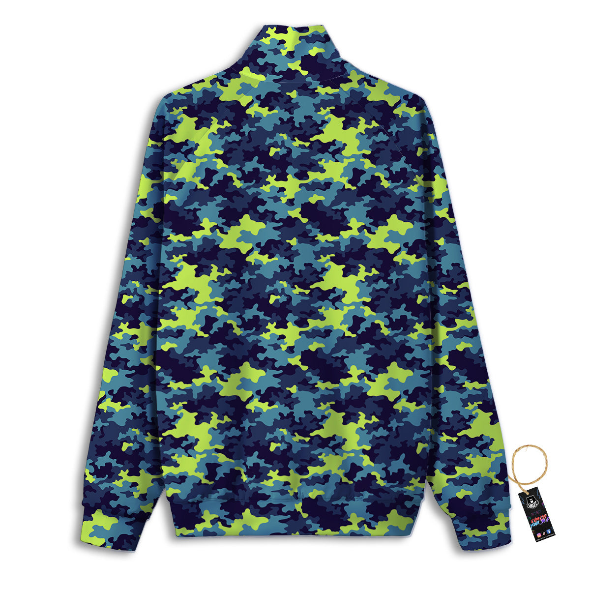 Camouflage Blue And Neon Green Print Pattern Track Jacket-grizzshop