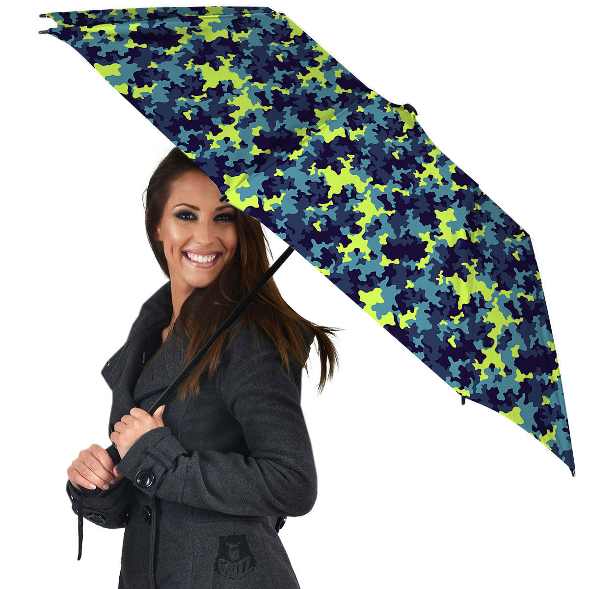 Camouflage Blue And Neon Green Print Pattern Umbrella-grizzshop