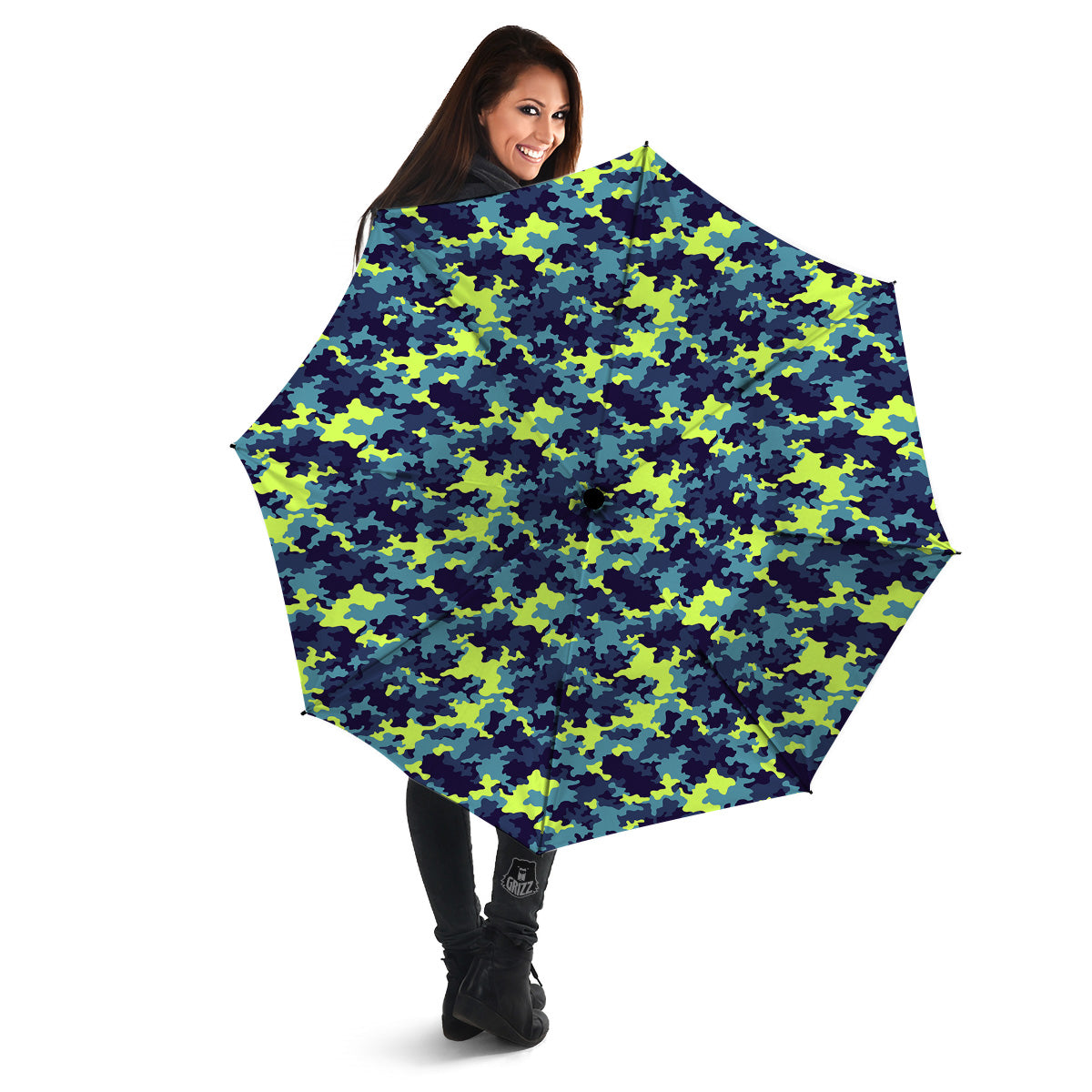 Camouflage Blue And Neon Green Print Pattern Umbrella-grizzshop