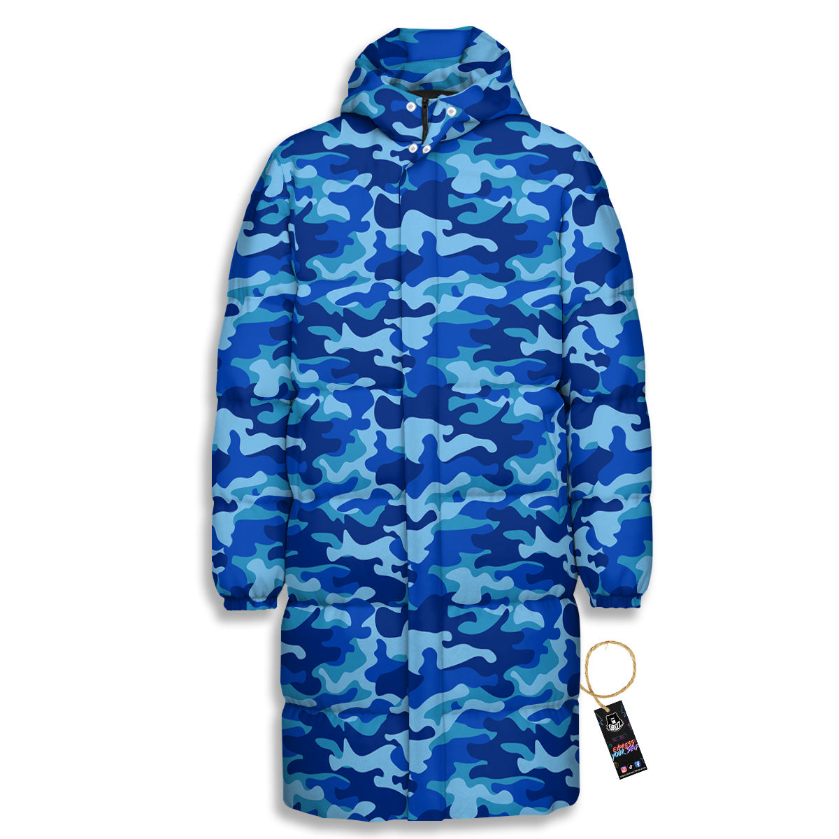 Camouflage Blue Print Long Down Jacket-grizzshop