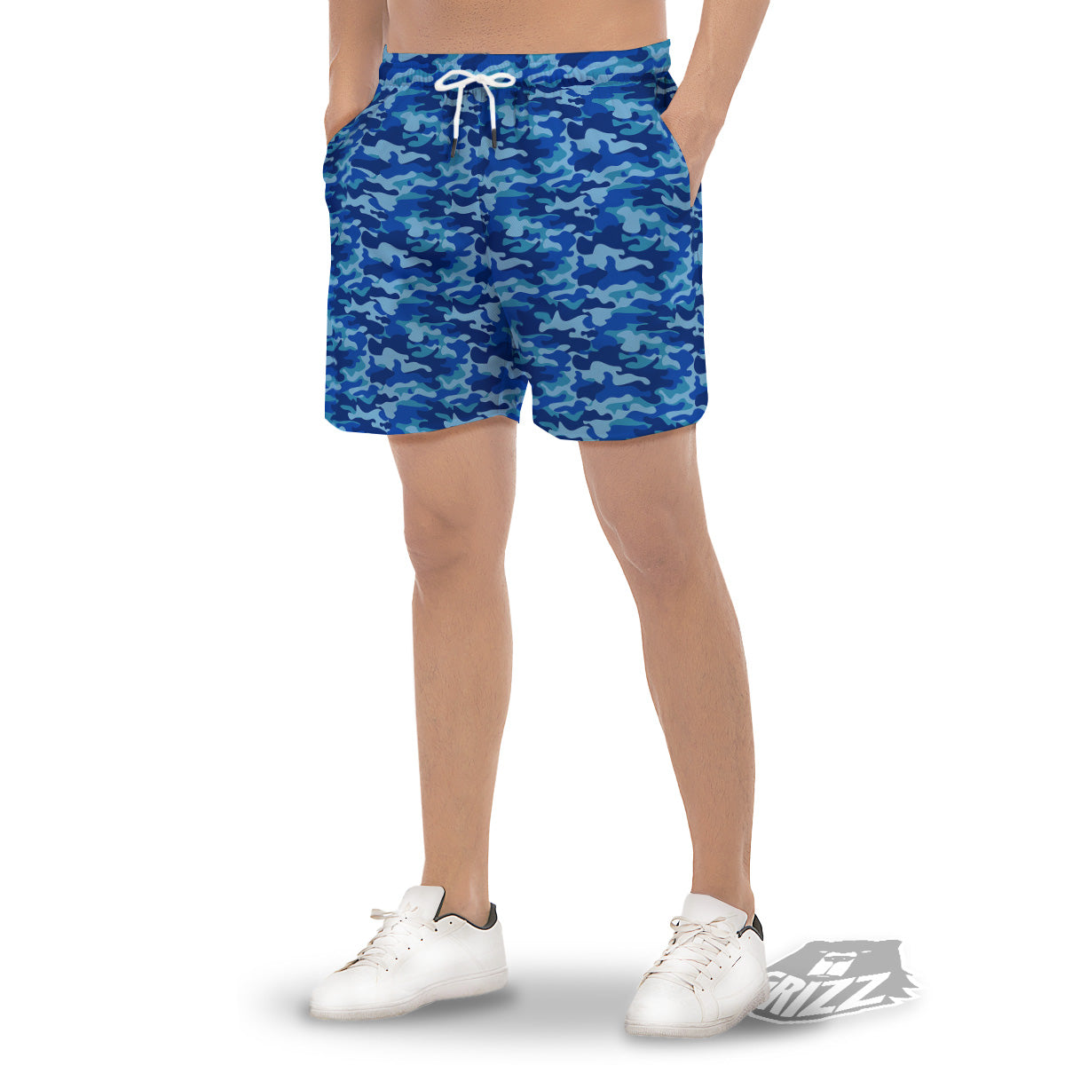 Camouflage Blue Print Men's Gym Shorts-grizzshop