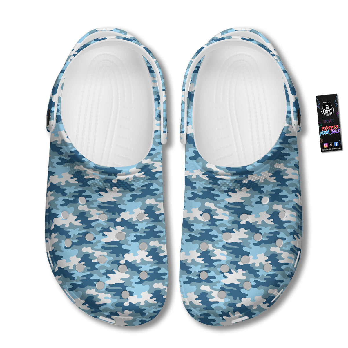 Camouflage Blue Snow Print Clog-grizzshop