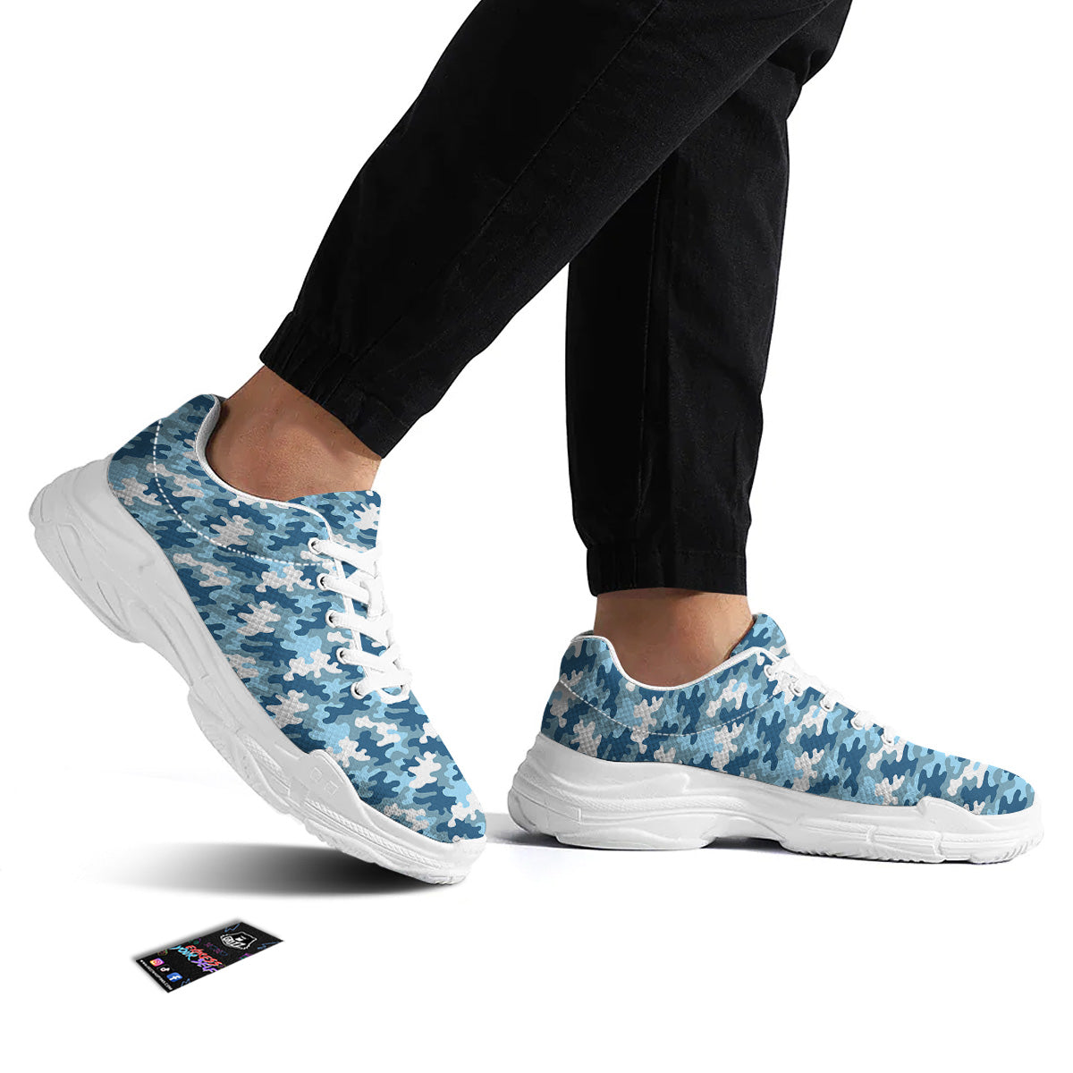 Camouflage Blue Snow Print White Chunky Shoes-grizzshop