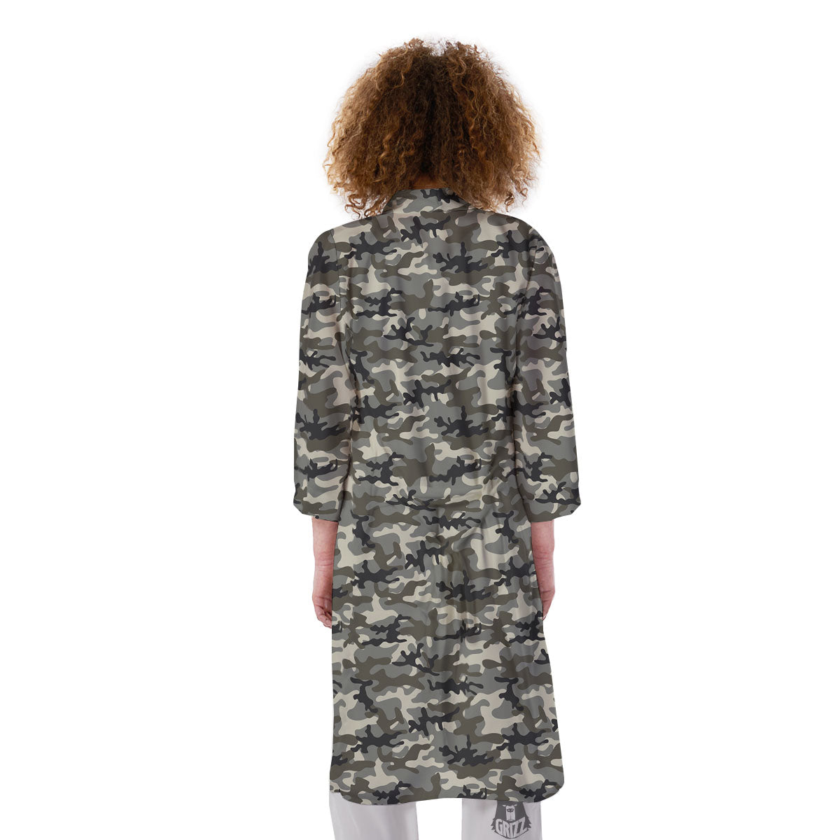 Camouflage Brown And Grey Print Kimono-grizzshop