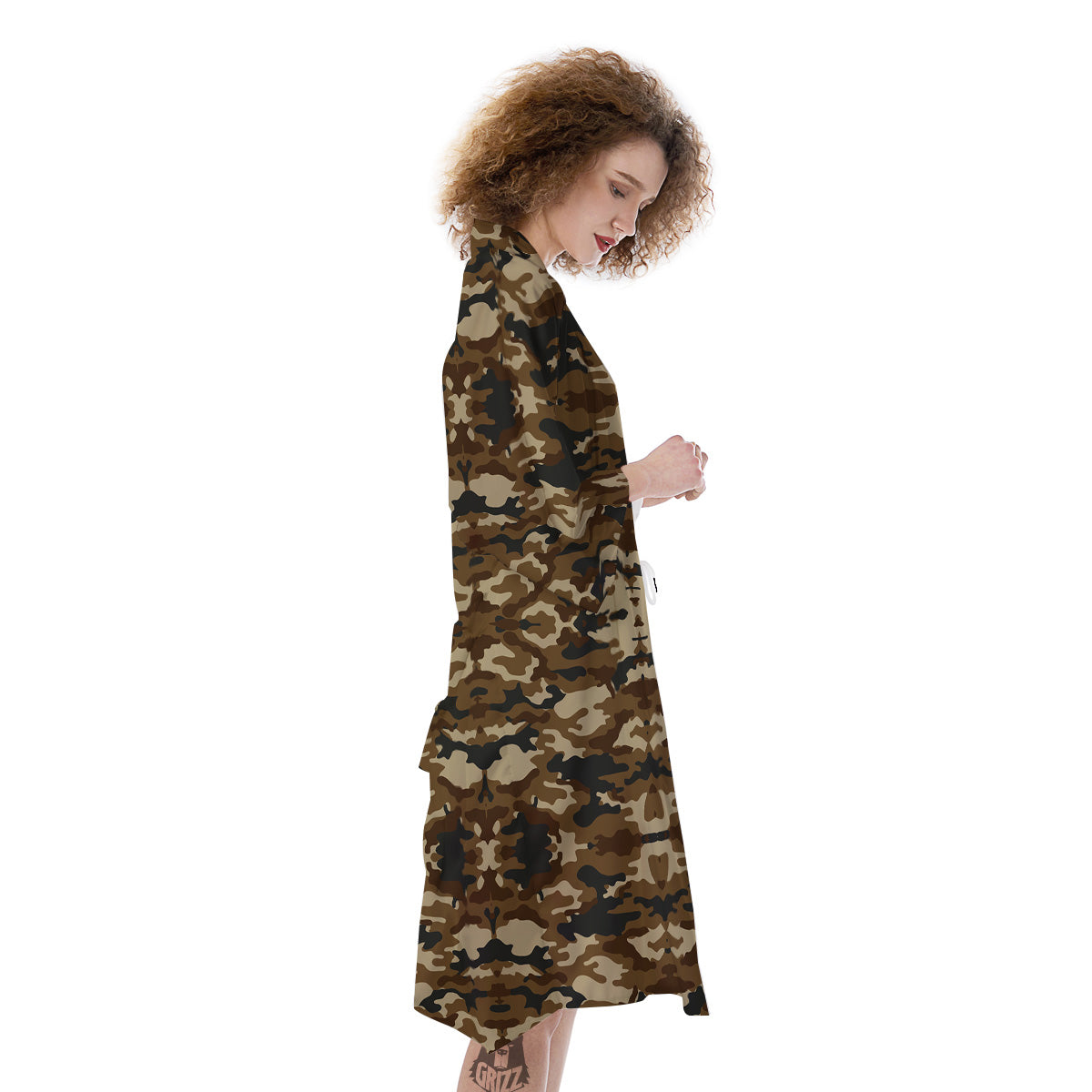 Camouflage Brown Print Kimono-grizzshop