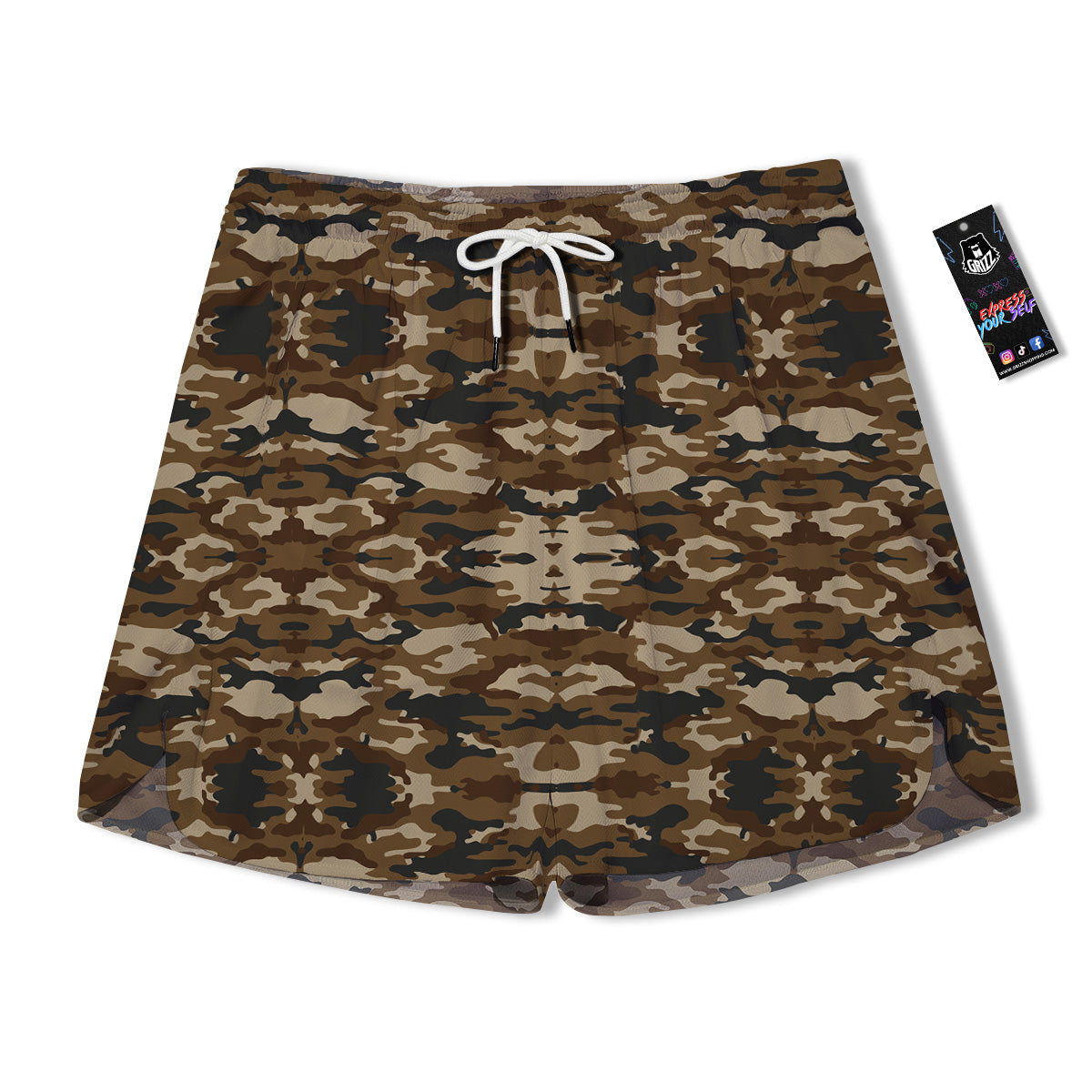 Camouflage Brown Print Men's Running Shorts-grizzshop