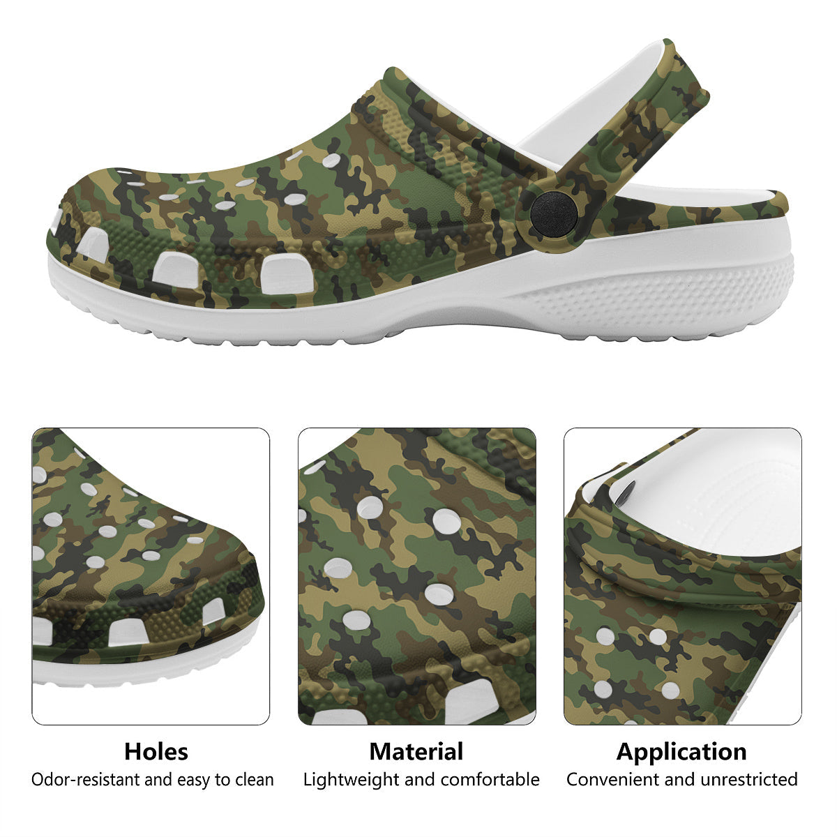 Camouflage Classic Green Print Clog-grizzshop