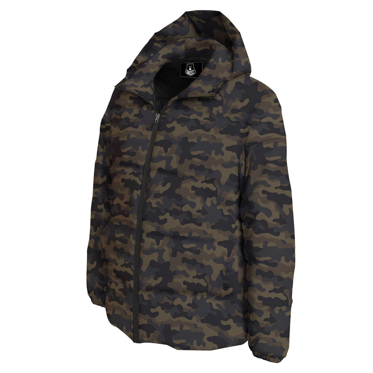 Camouflage Dark Brown Print Down Jacket-grizzshop