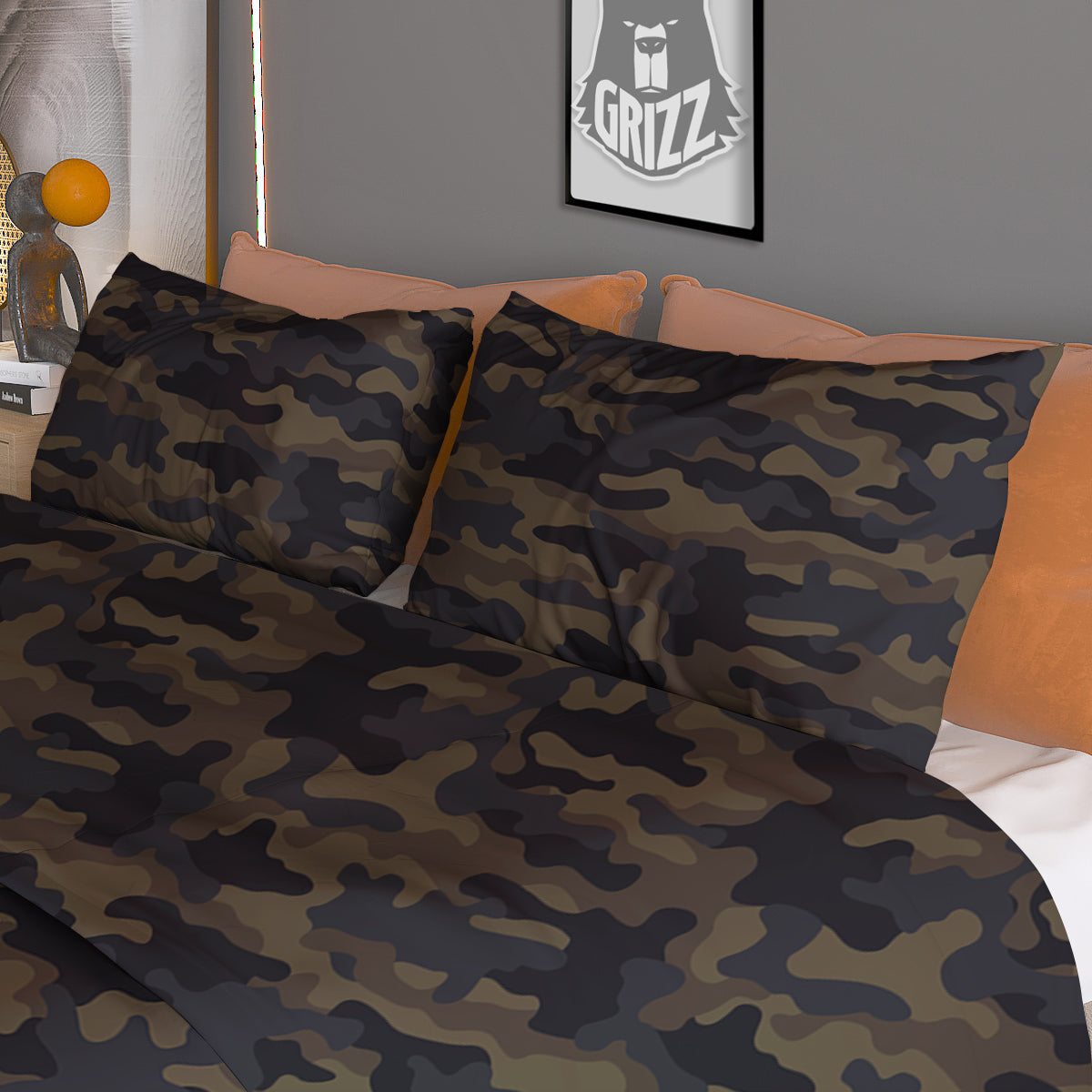Camouflage Dark Brown Print Duvet Cover Bedding Set