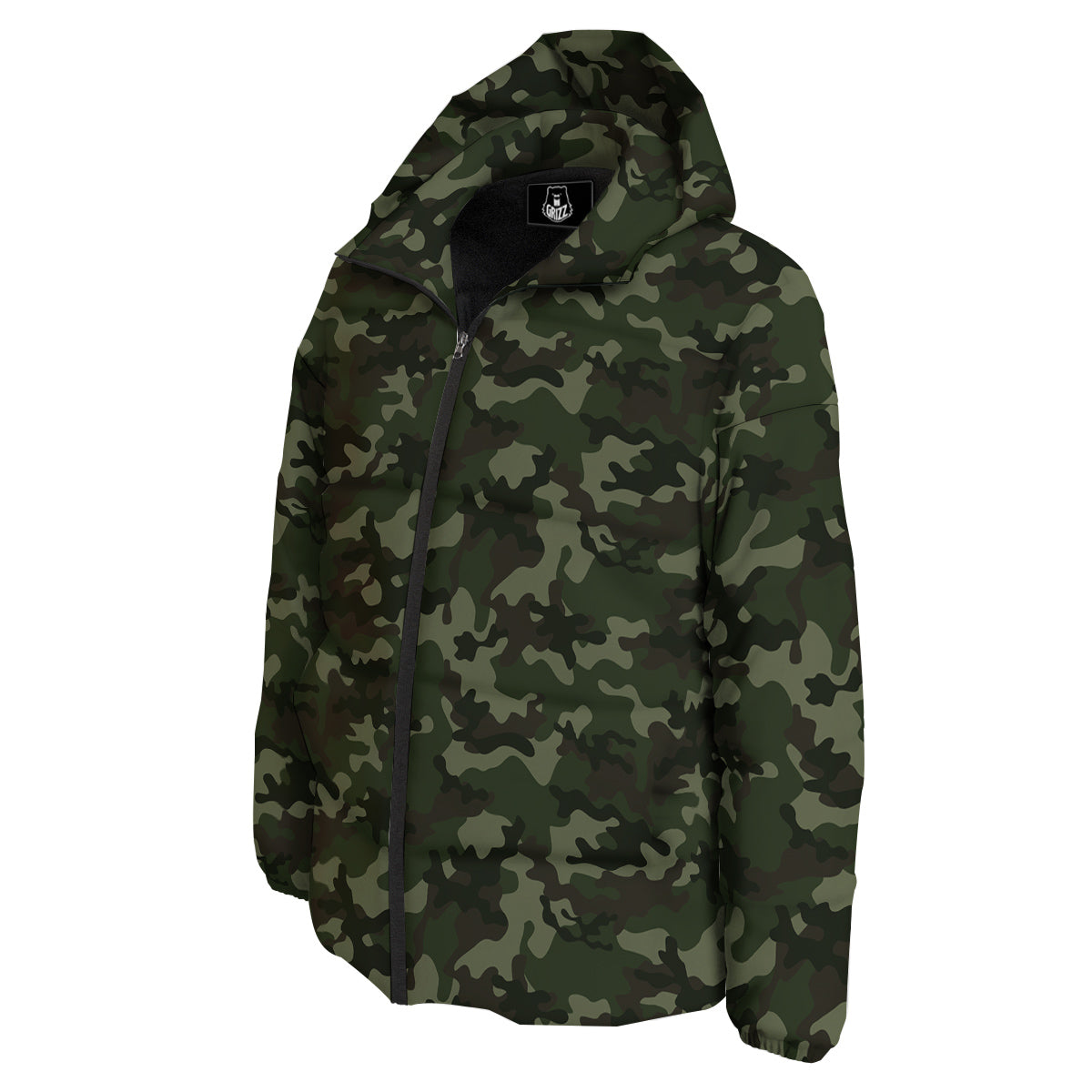 Camouflage Dark Green Print Down Jacket-grizzshop