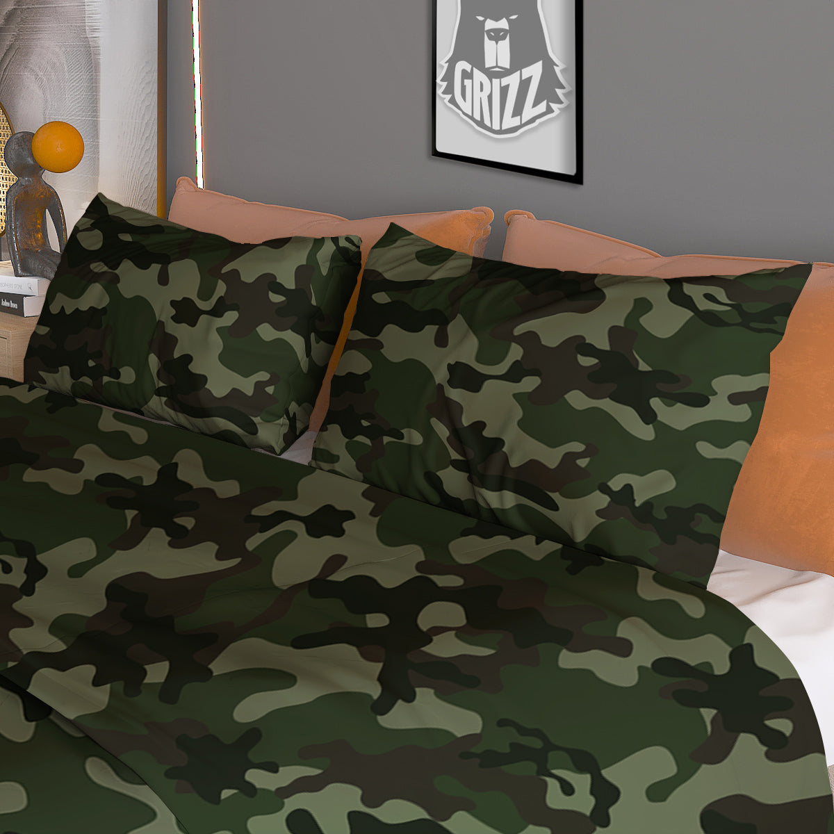 Camouflage Dark Green Print Duvet Cover Bedding Set