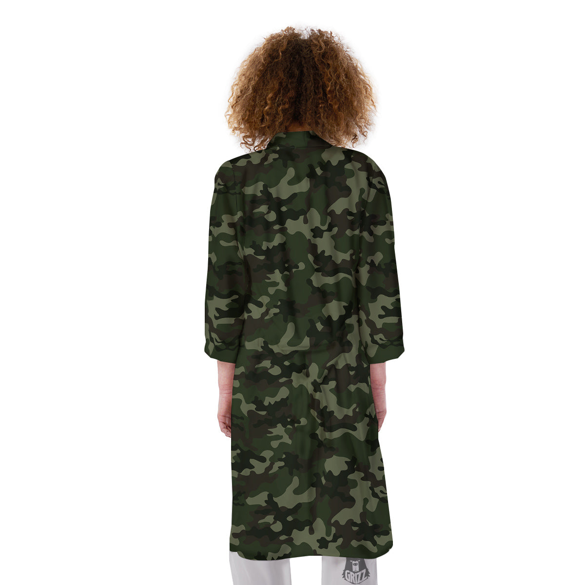 Camouflage Dark Green Print Kimono-grizzshop