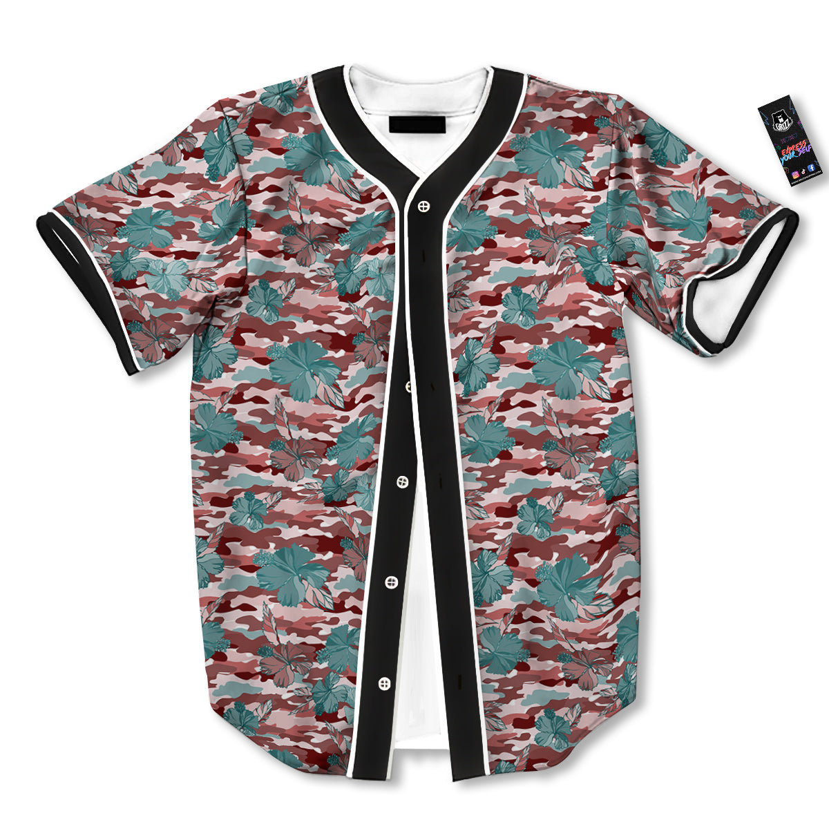 Camouflage Flower Colorful Aloha Print Baseball Jersey-grizzshop