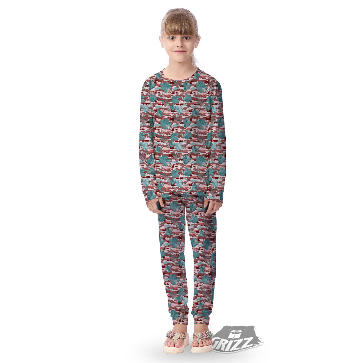 Camouflage Flower Colorful Aloha Print Kid's Pajamas-grizzshop