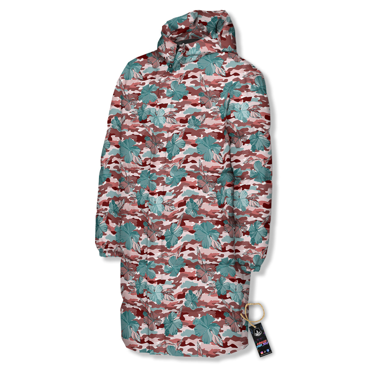 Camouflage Flower Colorful Aloha Print Long Down Jacket-grizzshop