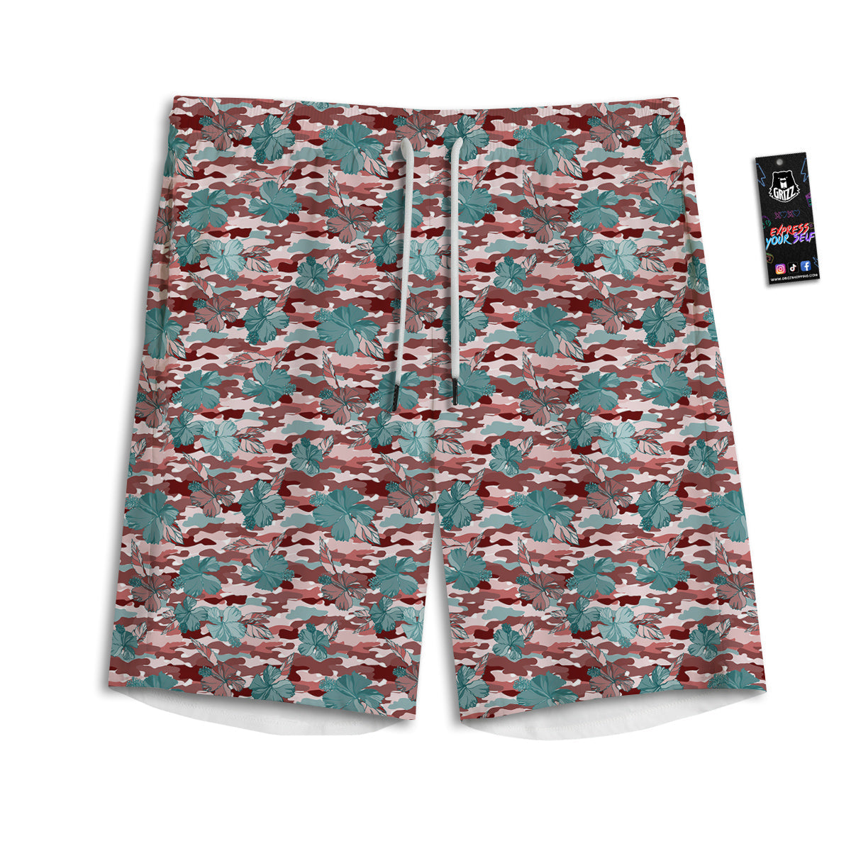 Camouflage Flower Colorful Aloha Print Men's Athletic Shorts