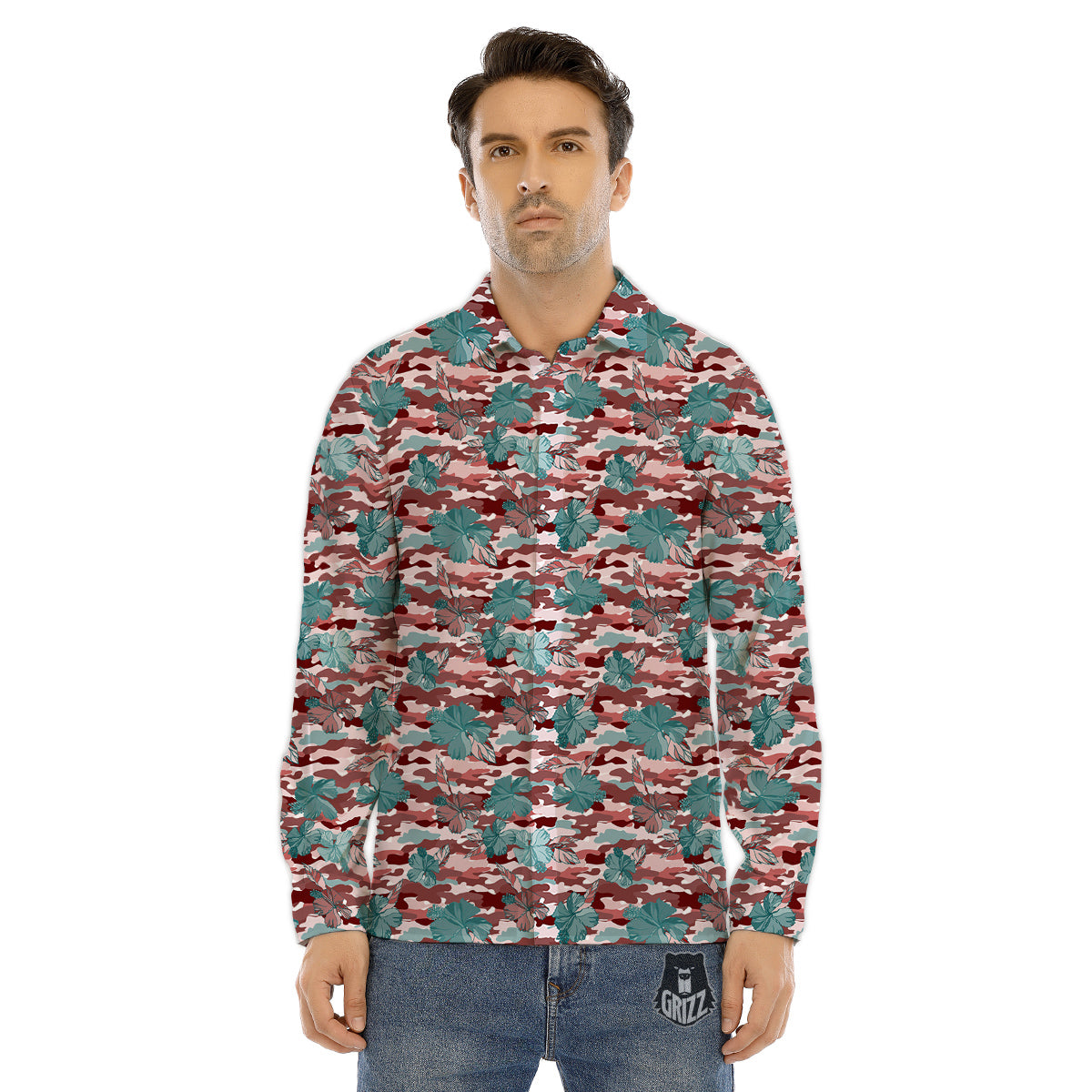 Camouflage Flower Colorful Aloha Print Men's Dress Shirts-grizzshop