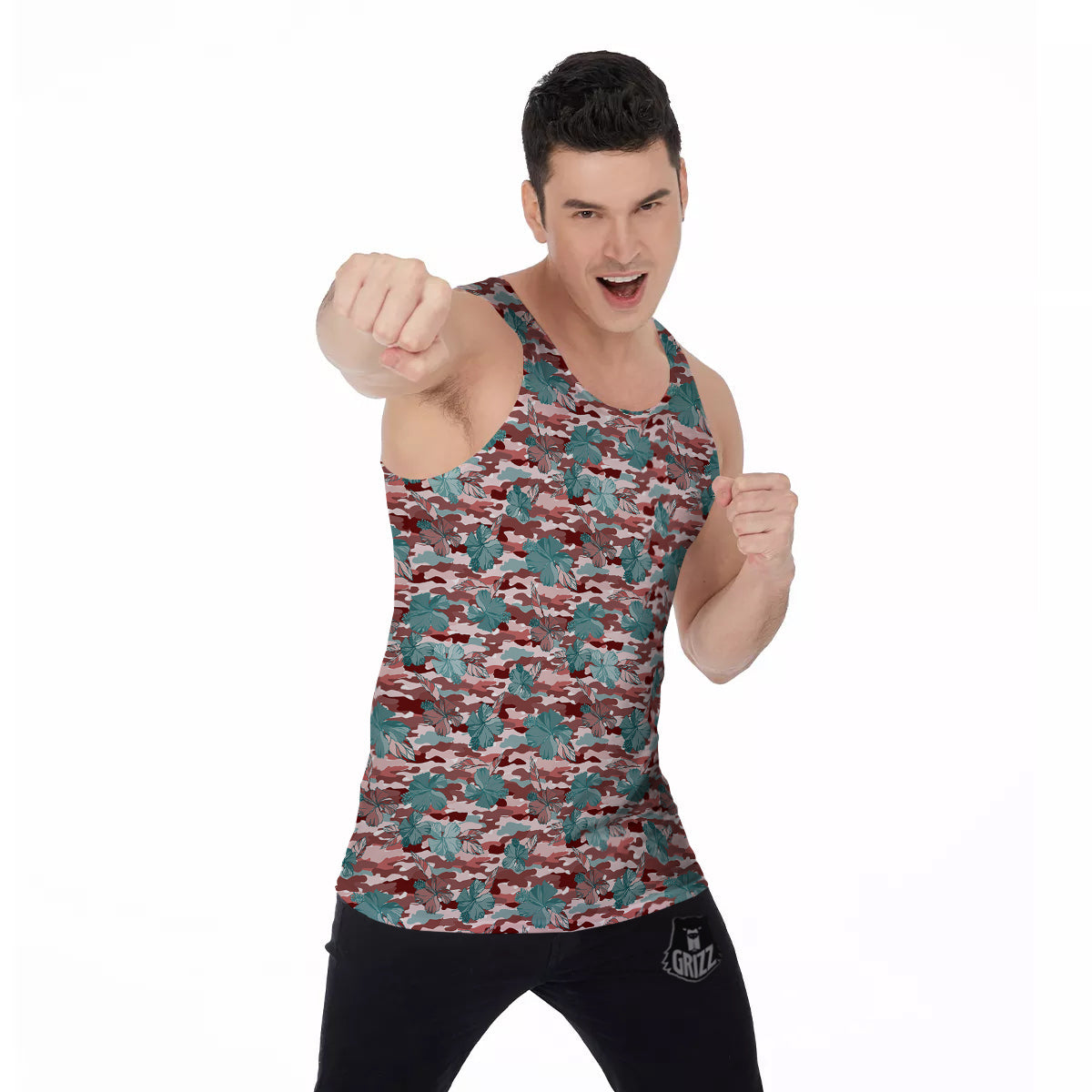 Camouflage Flower Colorful Aloha Print Men's Tank Top-grizzshop