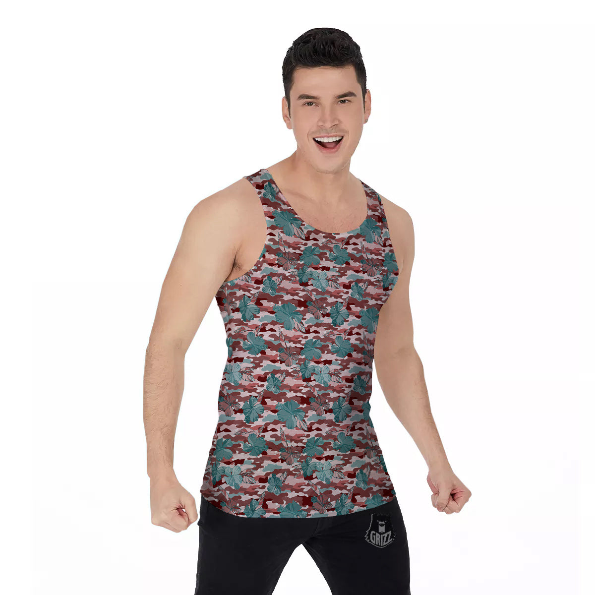 Camouflage Flower Colorful Aloha Print Men's Tank Top-grizzshop