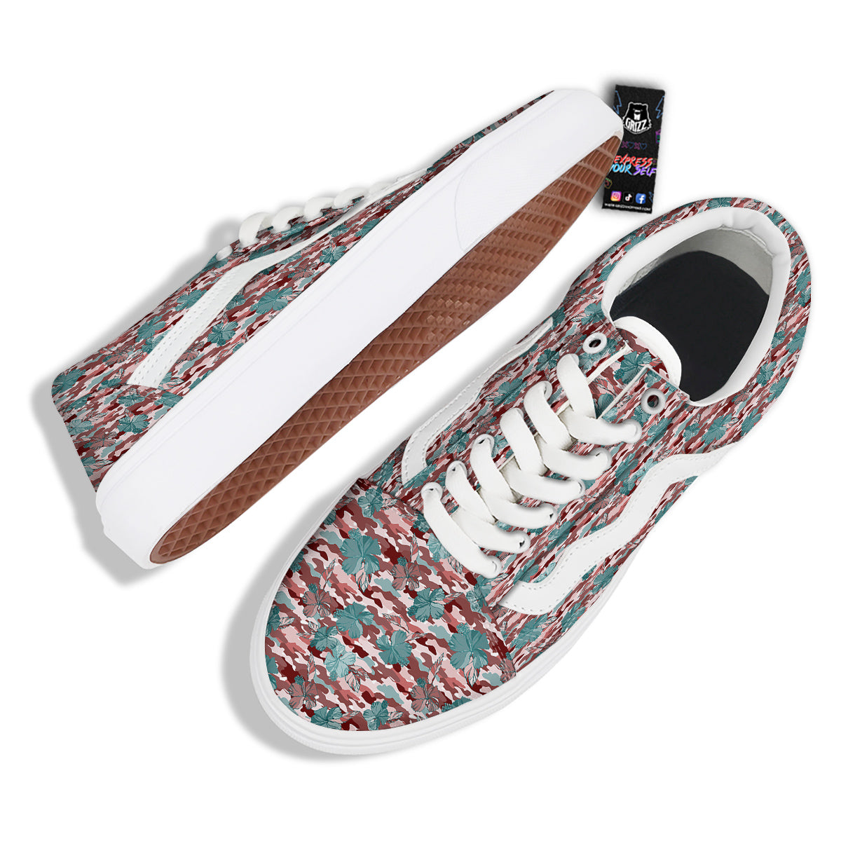 Camouflage Flower Colorful Aloha Print Skate Shoes-grizzshop