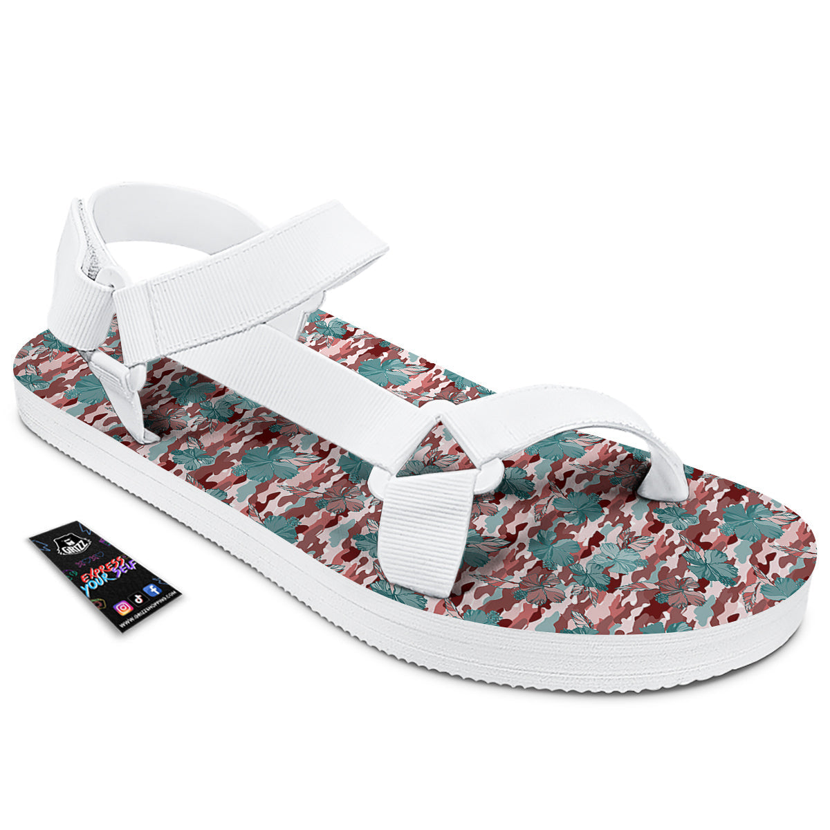 Camouflage Flower Colorful Aloha Print White Open Toe Sandals-grizzshop
