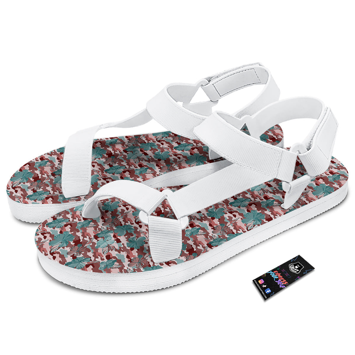 Camouflage Flower Colorful Aloha Print White Open Toe Sandals-grizzshop