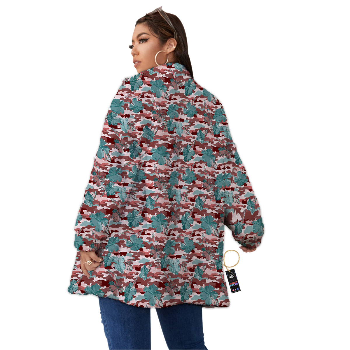 Camouflage Flower Colorful Aloha Print Women's Sherpa Jacket-grizzshop
