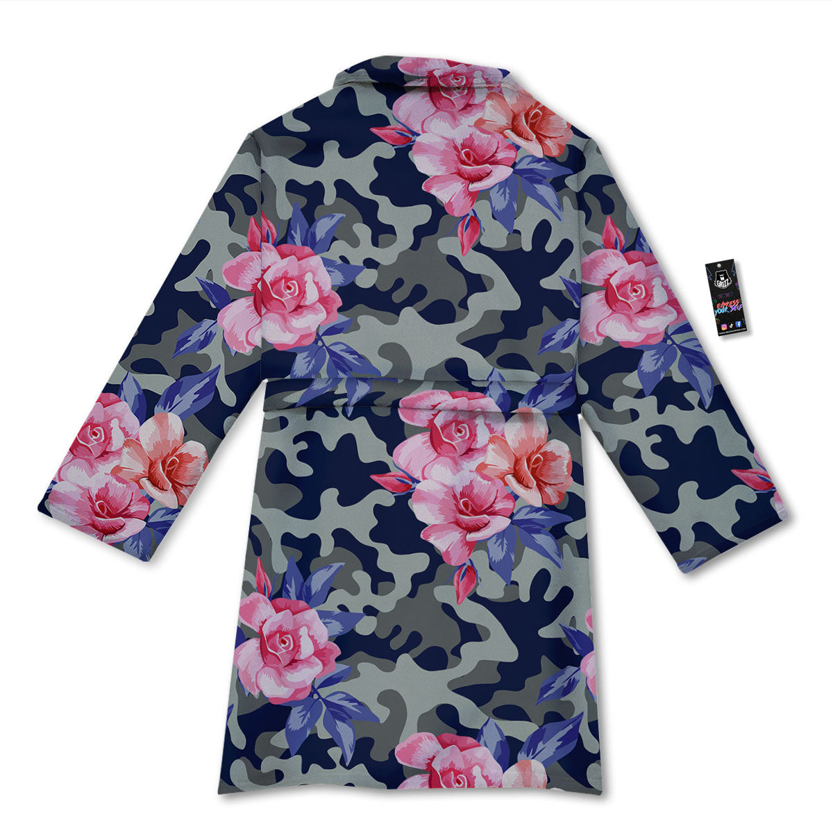 Camouflage Flower Pink Rose Print Bathrobe-grizzshop