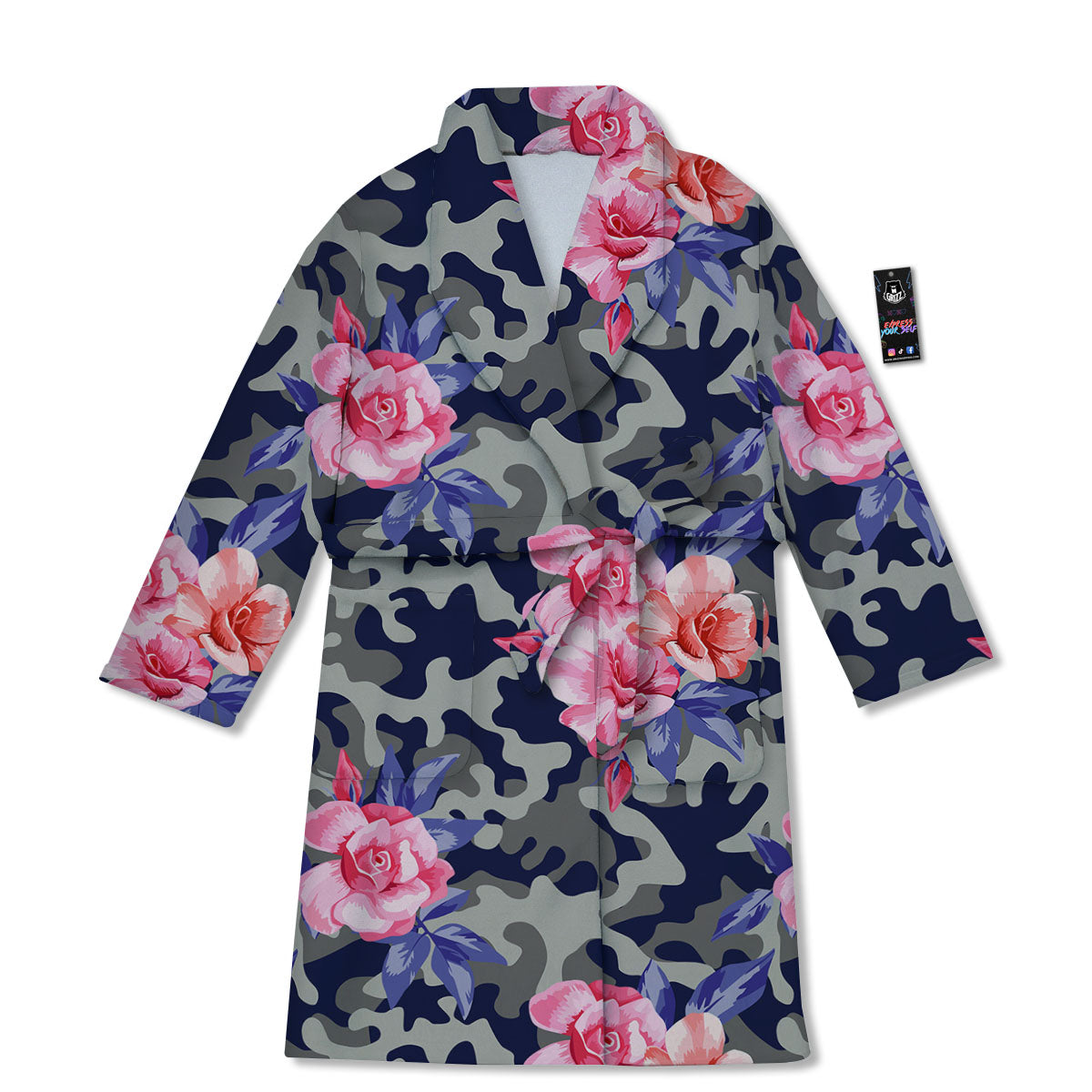 Camouflage Flower Pink Rose Print Bathrobe-grizzshop
