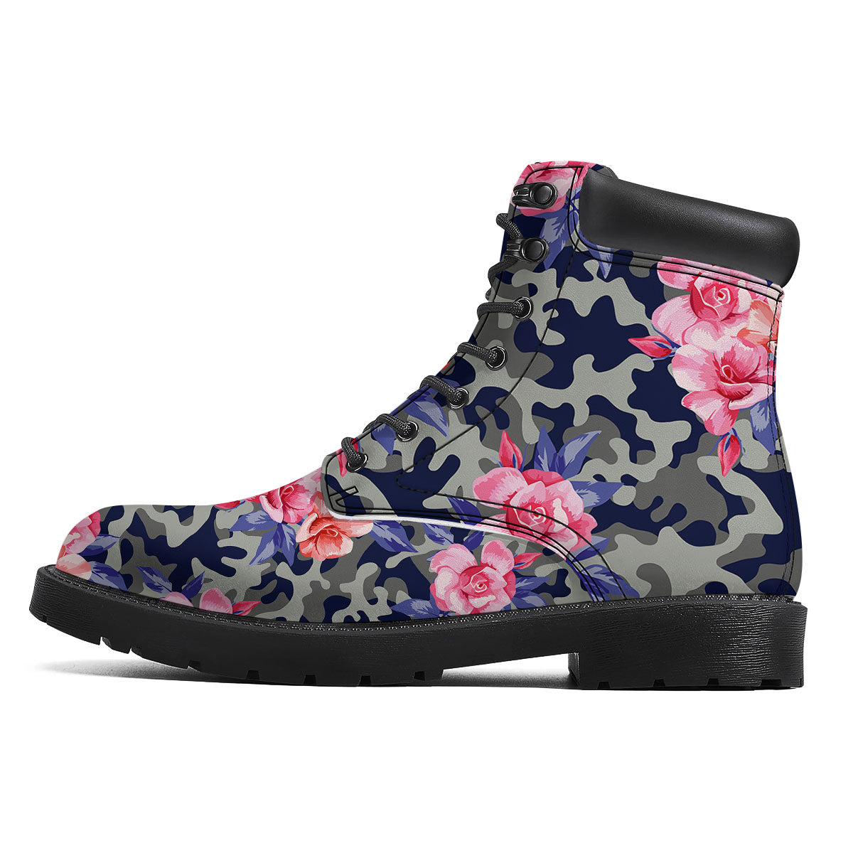 Camouflage Flower Pink Rose Print Boots-grizzshop