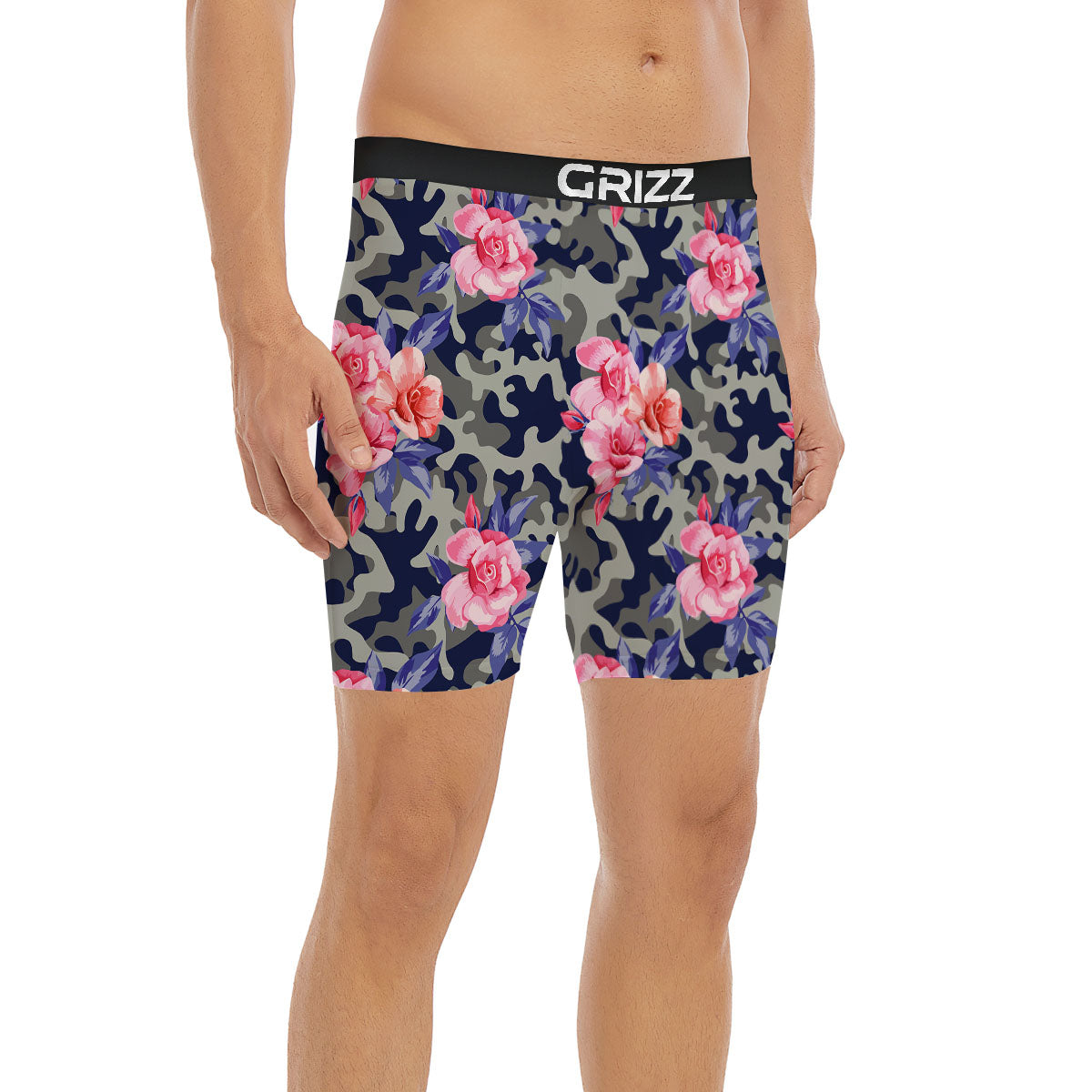 Camouflage Flower Pink Rose Print Boxer Briefs-grizzshop