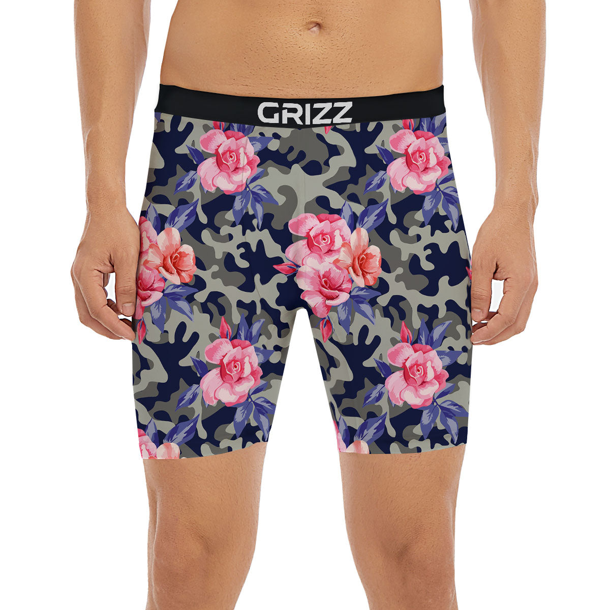 Camouflage Flower Pink Rose Print Boxer Briefs-grizzshop