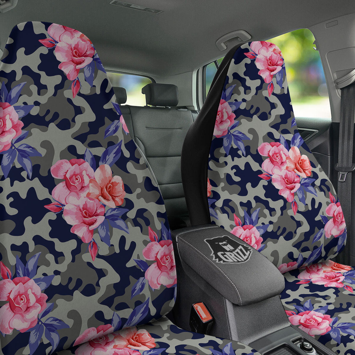 Camouflage Flower Pink Rose Print Car Seat Covers-grizzshop