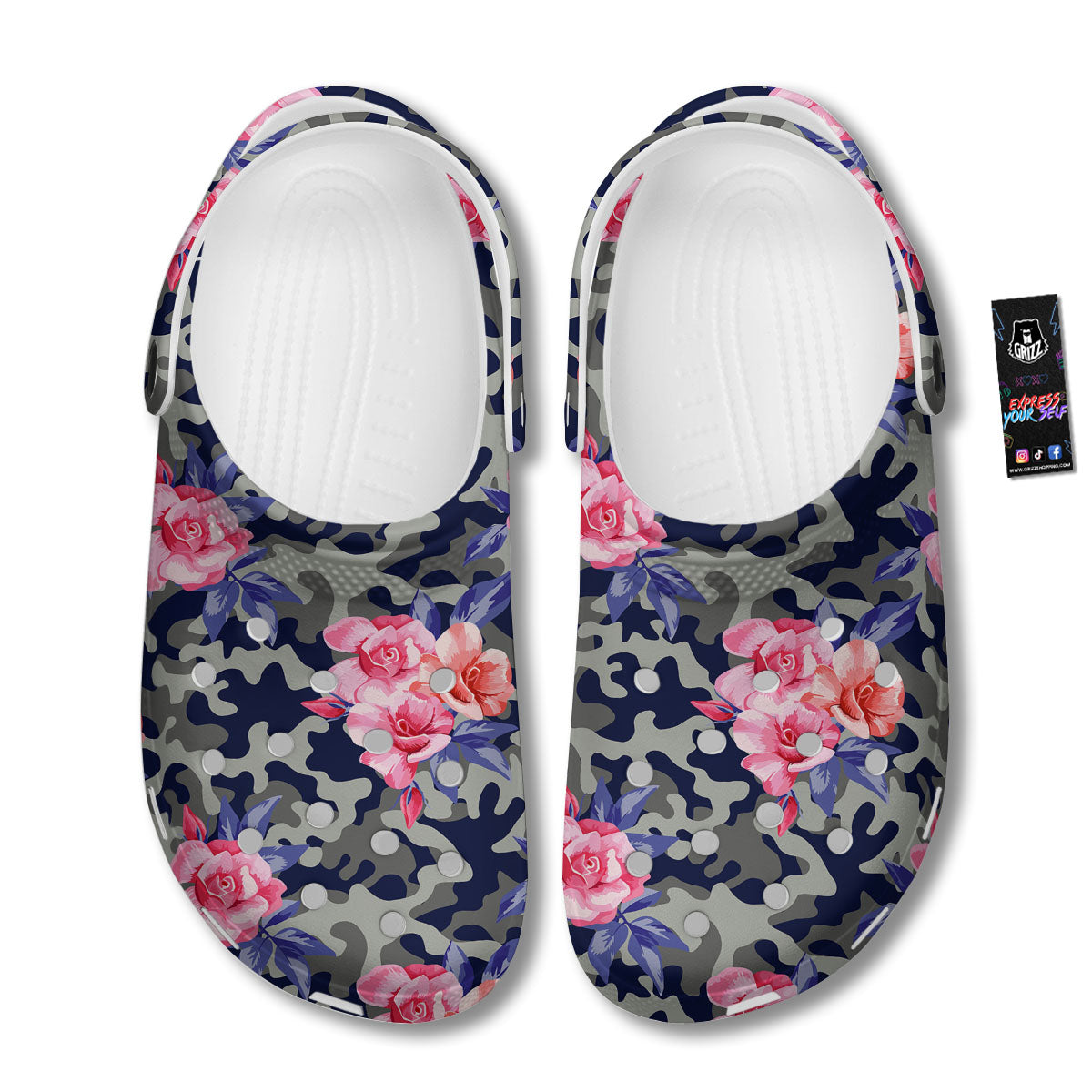Camouflage Flower Pink Rose Print Clog-grizzshop