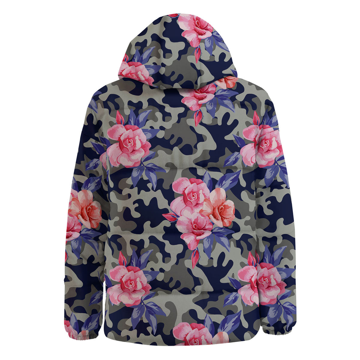 Camouflage Flower Pink Rose Print Down Jacket-grizzshop