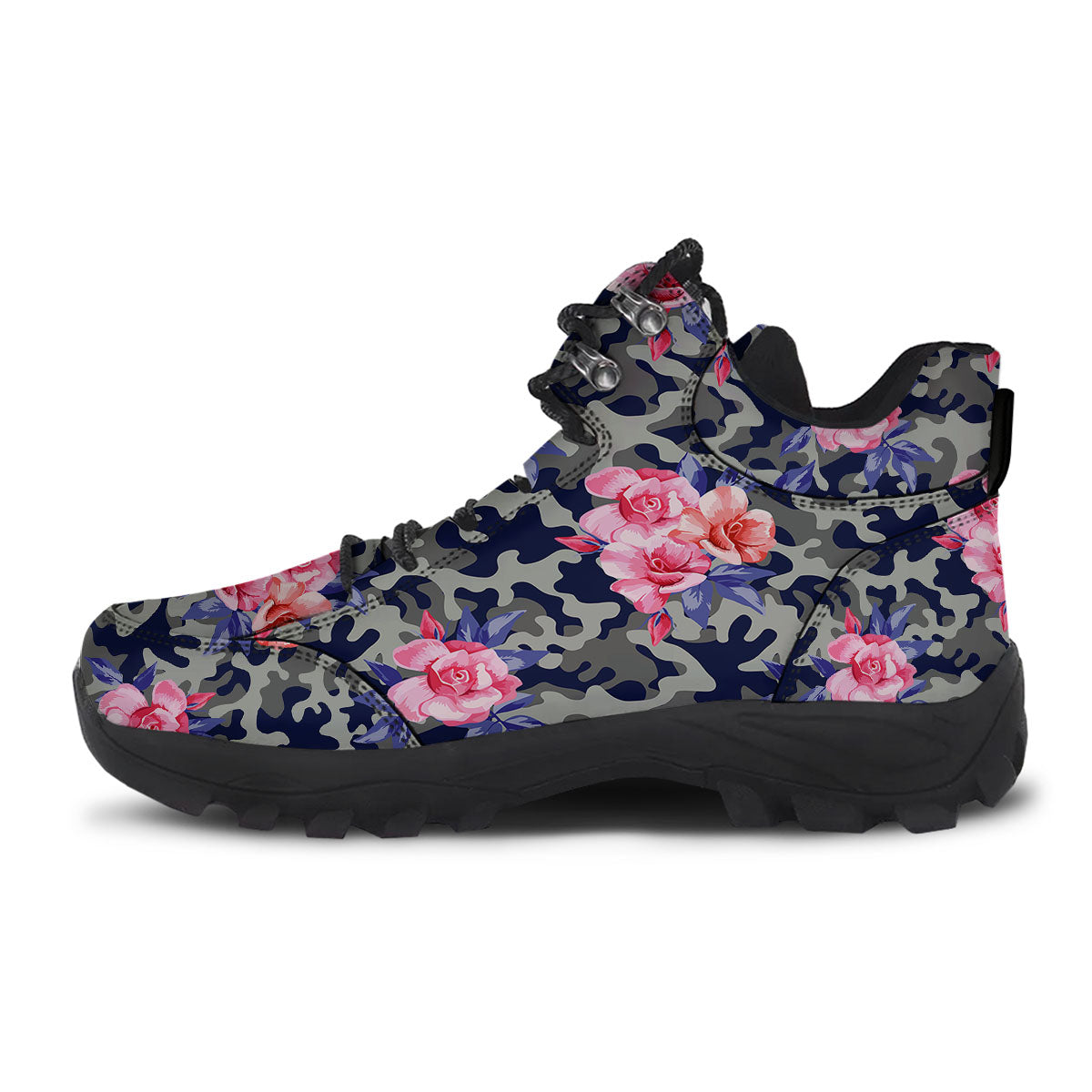 Camouflage Flower Pink Rose Print Hiking Shoes-grizzshop