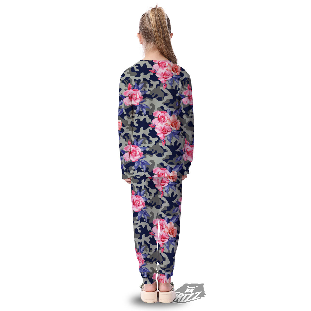 Camouflage Flower Pink Rose Print Kid's Pajamas-grizzshop