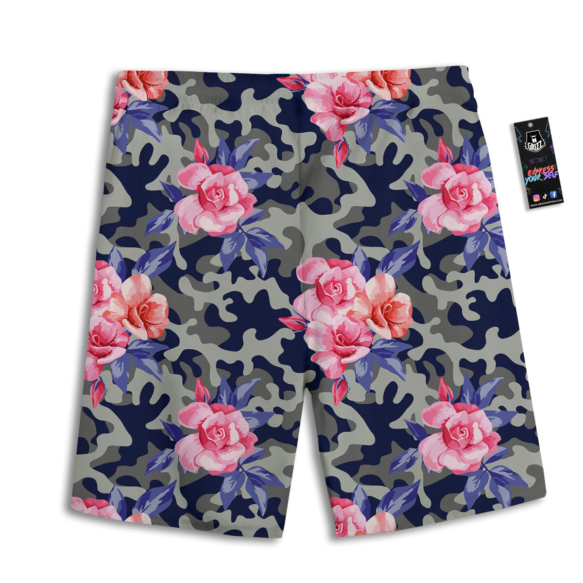 Camouflage Flower Pink Rose Print Men's Athletic Shorts
