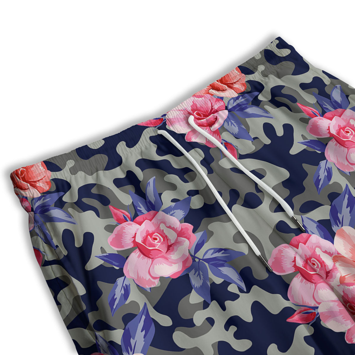 Camouflage Flower Pink Rose Print Men's Athletic Shorts