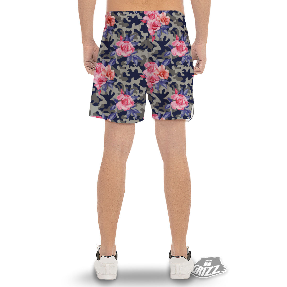 Camouflage Flower Pink Rose Print Men's Gym Shorts-grizzshop